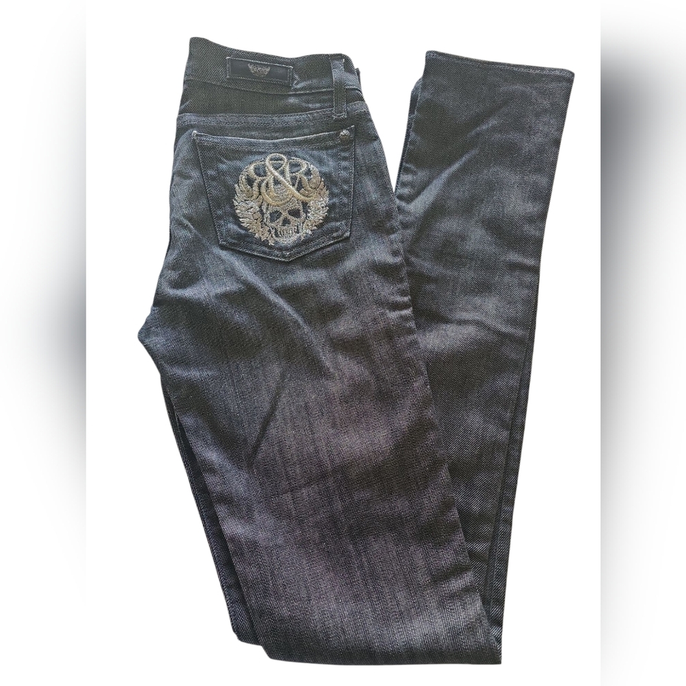 ROCK & REPUBLIC, Embroidered Skull Dark Blue Jeans